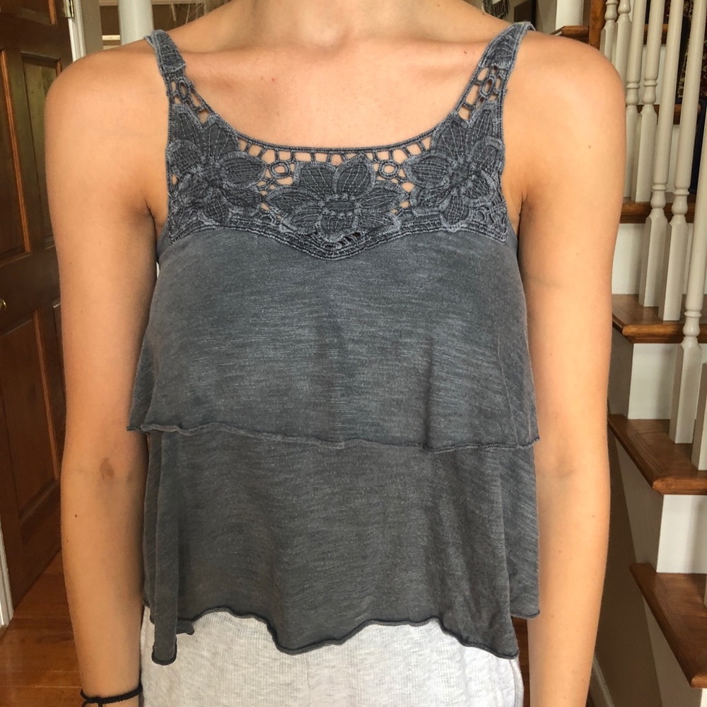 Gray layered cami blouse with open back